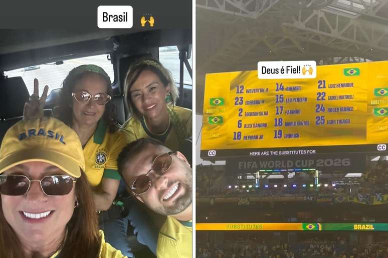 M&atilde;e de Neymar, Nadine, vai ao jogo com amigos | M&atilde;e de Neymar agradece a Deus pela partida do filho
