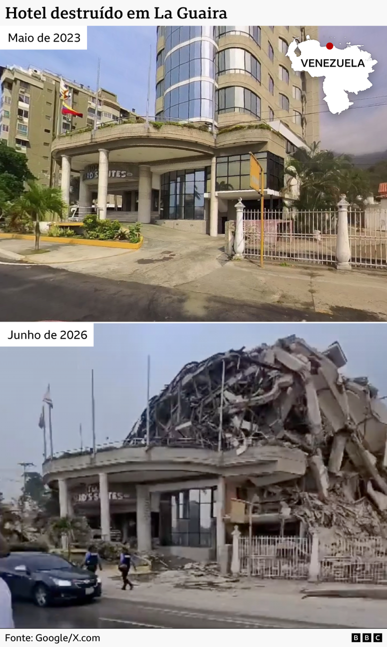 Hotel destru&iacute;do em La Guaira