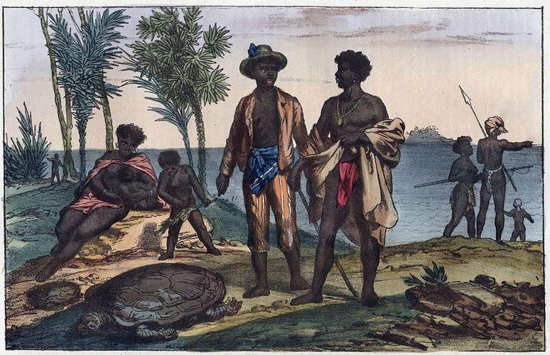 Habitantes de Cabo Verde, segundo uma ilustra&ccedil;&atilde;o de 1856