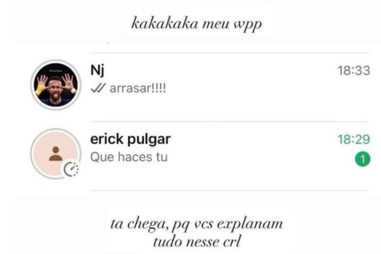 Influenciadora posta suspota conversa com Neymar e Erick