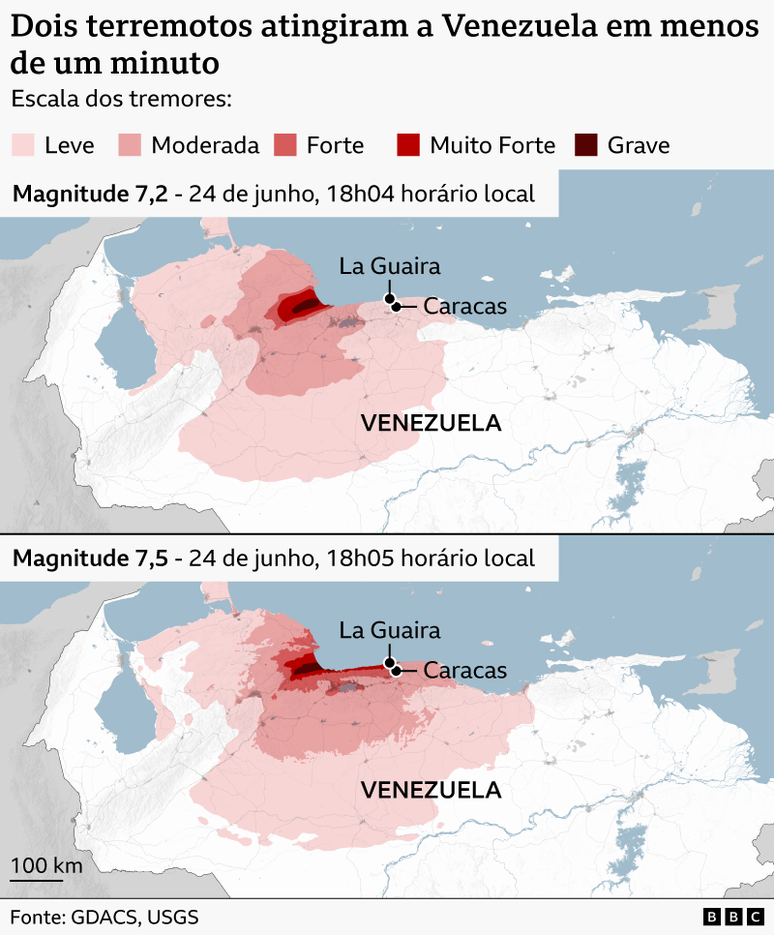Mapa do epicentro do terremoto na Venezuela