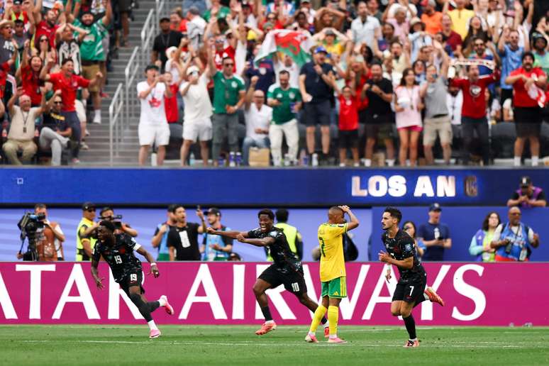 INGLEWOOD, CALIFORNIA &ndash; JUNE 28: Stephen Eustaquio #7 of Canada celebrates scoring his team&rsquo;s first goal during the FIFA World Cup 2026 Round Of 32 match between South Africa and Canada at Los Angeles Stadium on June 28, 2026 in Inglewood, California. (Photo by Harry How/Getty Images)