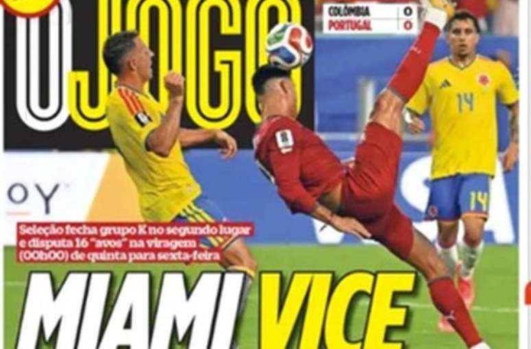 Reprodu&ccedil;&atilde;o - Legenda: Capa do jornal 'O Jogo' de Portugal criticando o desempenho da sele&ccedil;&atilde;o diante da Col&ocirc;mbia