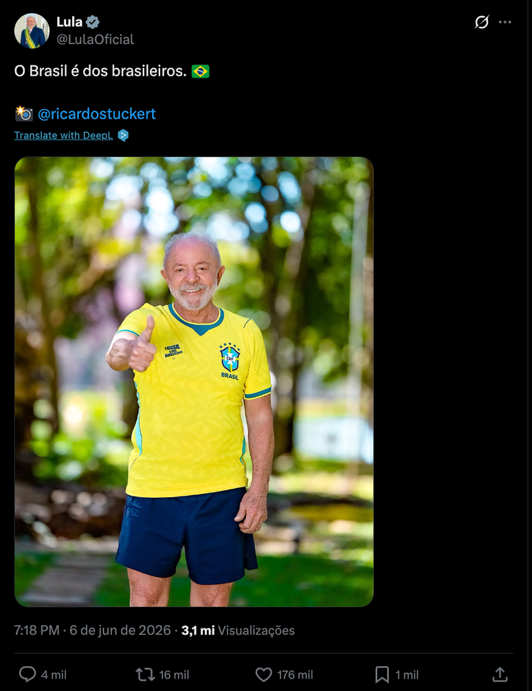 Presidente Lula publica imagem ap&oacute;s amea&ccedil;as dos EUA de impor tarifas ao Brasil