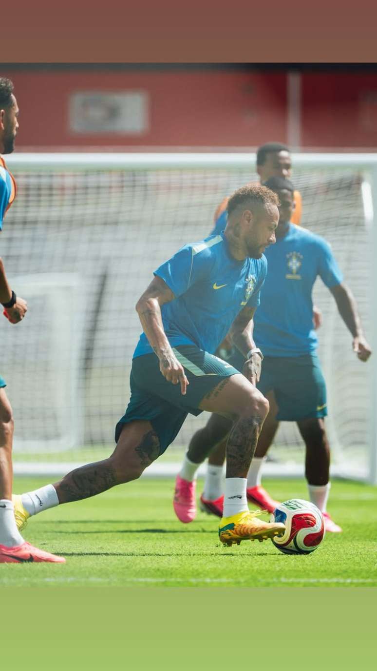 Photo by Neymar Jr on June 28, 2026. May be an image of football, soccer, cleats, ball, sports equipment, stadium and text.