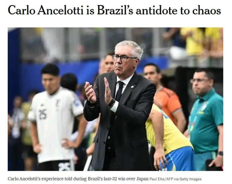 O The New York Times destacou papel fundamental de Ancelotti &agrave; frente da Sele&ccedil;&atilde;o brasileira