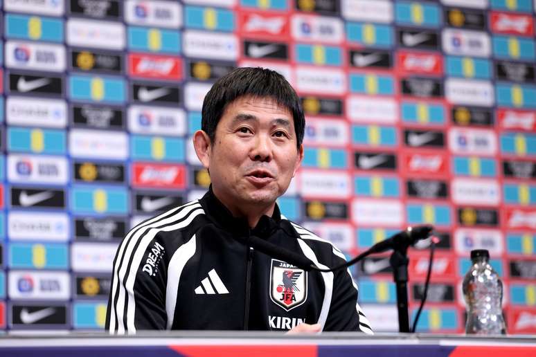 Hajime Moriyasu, treinador do Jap&atilde;o, em coletiva 