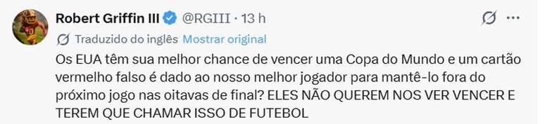 Robert Griffin III fez uma postagem irada nas redes &ndash;