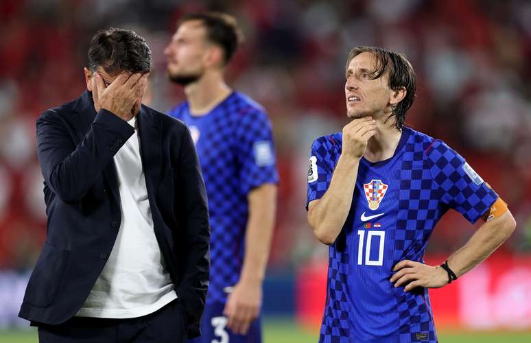 TORONTO, ONTARIO &ndash; JULY 02: Zlatko Dalic, Head Coach of Croatia, and Luka Modric #10 react after a 1-2 loss during the FIFA World Cup 2026 Round of 32 match between Portugal and Croatia at Toronto Stadium on July 02, 2026 in Toronto, Ontario. (Photo by Justin Setterfield/Getty Images)
