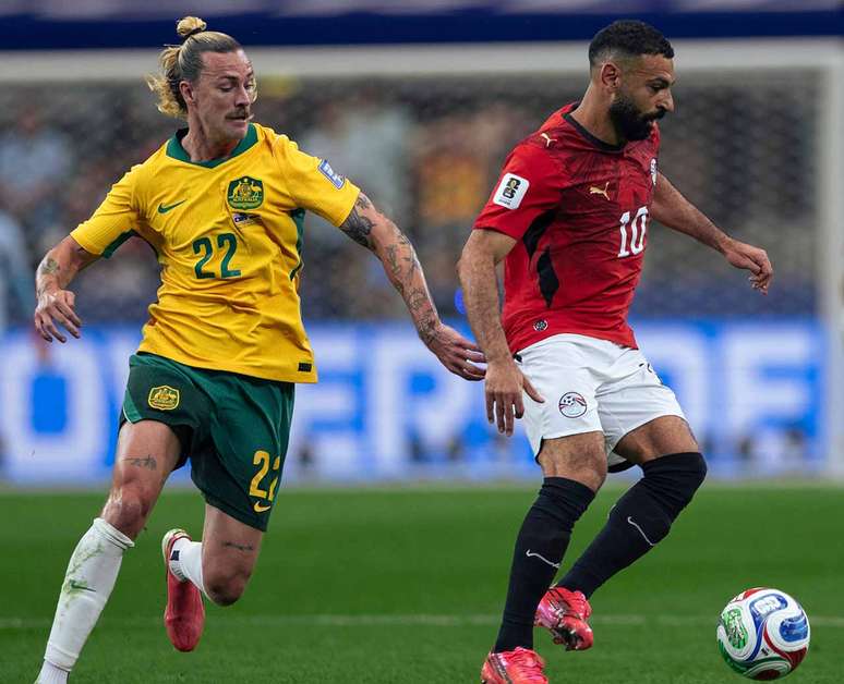 Salah durante o jogo entre Egito e Austr&aacute;lia &ndash;