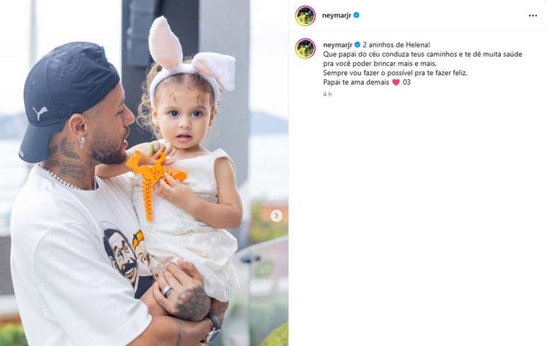 Neymar faz postagem de anivers&aacute;rio para filha Helena &ndash;