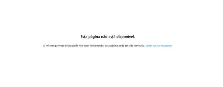 Perfil de Viih Tube no Instagram aparece com aviso de 'p&aacute;gina indispon&iacute;vel'.