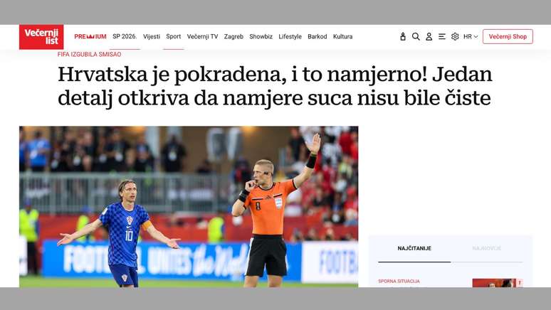 "A Cro&aacute;cia foi roubada, e deliberadamente! Um detalhe revela que as inten&ccedil;&otilde;es do &aacute;rbitro n&atilde;o eram limpas"