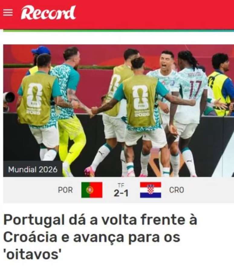 Record enalteceu a classifica&ccedil;&atilde;o de Portugal