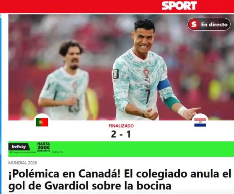 Peri&oacute;dico Sport destaca passagem de Portugal &agrave;s oitavas de final da Copa