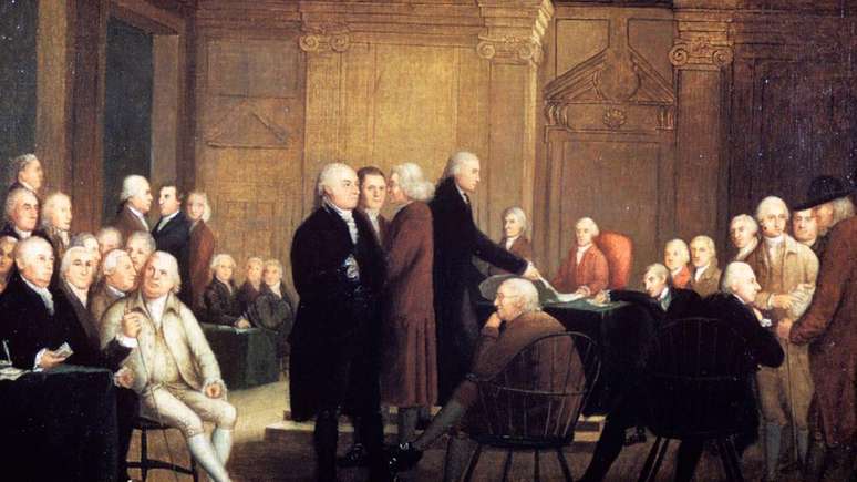 O Segundo Congresso Continental colocou em vota&ccedil;&atilde;o a Declara&ccedil;&atilde;o de Independ&ecirc;ncia dos Estados Unidos, em 1776