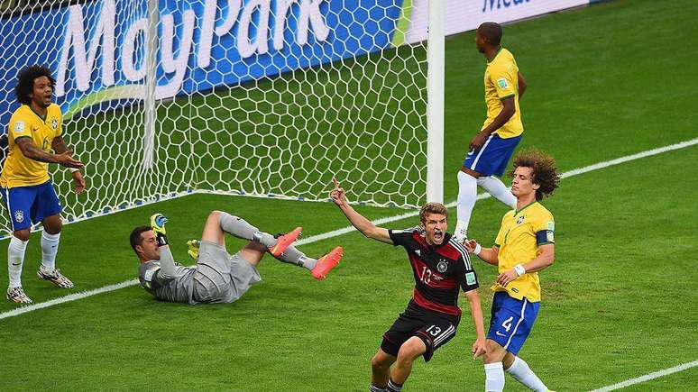 Jogador alem&atilde;o Thomas Mueller comemora vit&oacute;ria sobre o Brasil em 2014