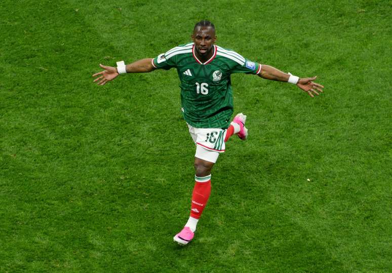 MEXICO CITY, MEXICO &ndash; JUNE 30: Julian Quinones #16 of Mexico celebrates scoring his team&rsquo;s first goal during the FIFA World Cup 2026 Round Of 32 match between Mexico and Ecuador at Mexico City Stadium on June 30, 2026 in Mexico City, Mexico. (Photo by David Ramos/Getty Images)