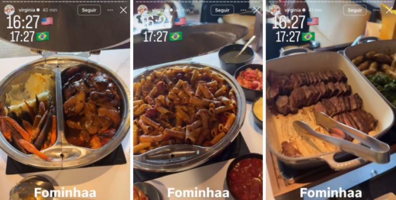 Virginia mostra comidas servidas em camarote de luxo