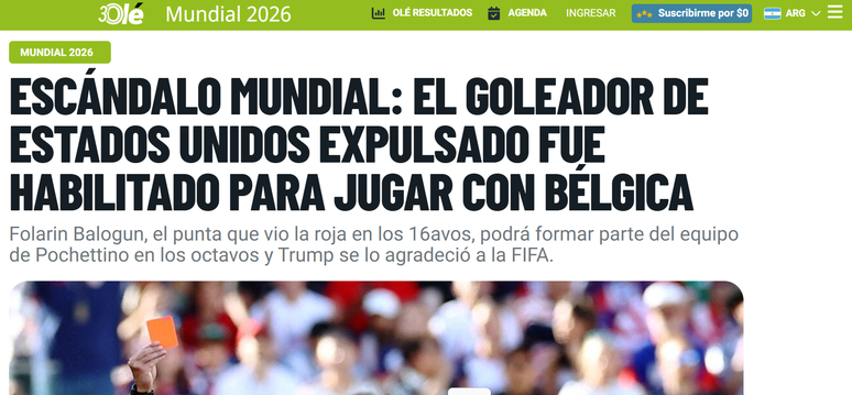 Ol&eacute;, da Argentina, repercute decis&atilde;o da Fifa