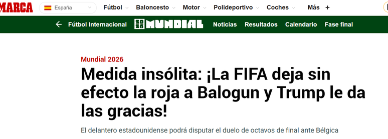 Marca, da Espanha, repercute decis&atilde;o da Fifa