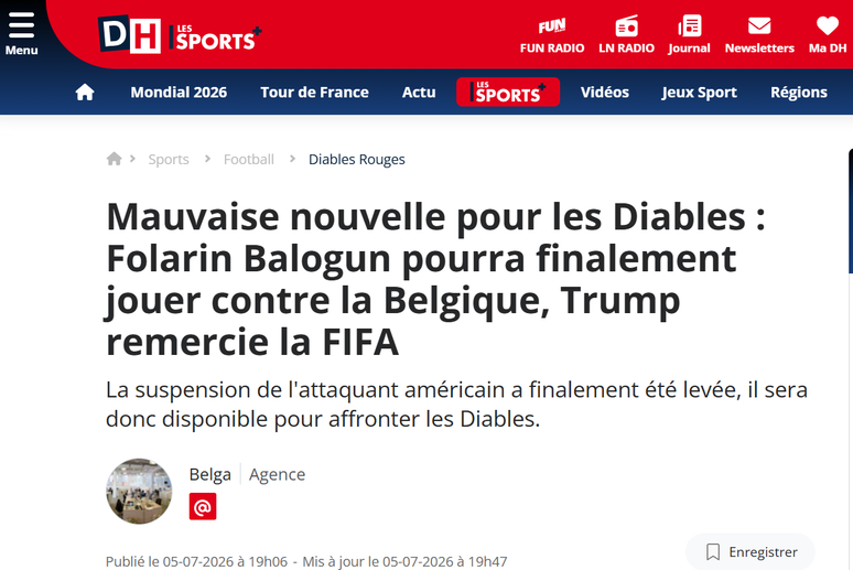 Jornal da B&eacute;lgica repercute decis&atilde;o da Fifa