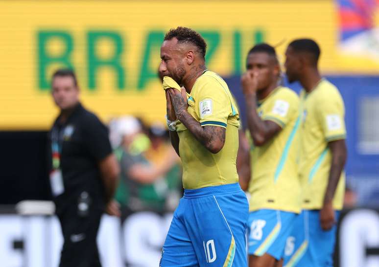 EAST RUTHERFORD, NEW JERSEY &ndash; JULY 05: Neymar Jr #10 of Brazil reacts after the 1-2 loss during the FIFA World Cup 2026 Round of 16 match between Brazil and Norway at New York New Jersey Stadium on July 05, 2026 in East Rutherford, New Jersey. (Photo by Buda Mendes/Getty Images)