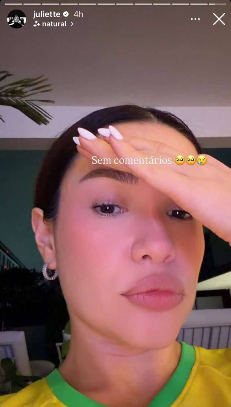 Juliette no seu stories ap&oacute;s a partida de Brasil x Noruega 