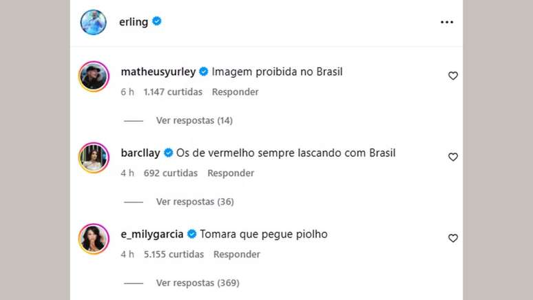 Famosos comentaram em post de Haaland ap&oacute;s a derrota do Brasil para a Noruega