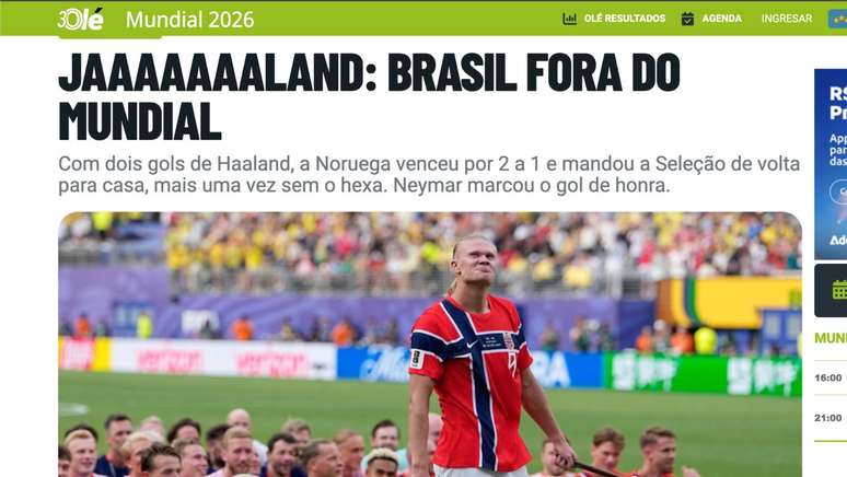 Ol&eacute; (Argentina): "Jaaaaaaaland: Brasil fora do Mundial"