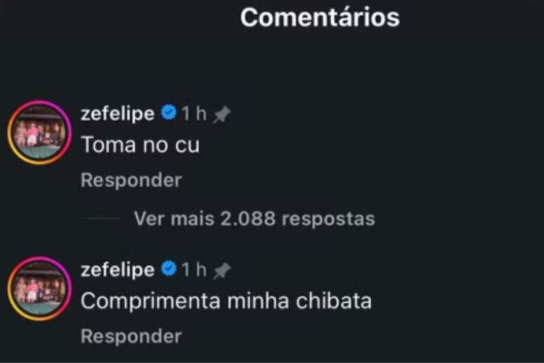 Coment&aacute;rios de Z&eacute; Felipe contra Vini 