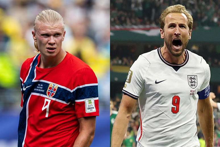 Artilheiros Haaland e Kane se enfrentar&atilde;o pelas quartas de final da Copa do Mundo &ndash; Fotos: Divulga&ccedil;&atilde;o / NFF e Divulga&ccedil;&atilde;o / England