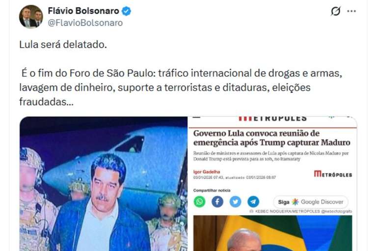 Postagem foi feita logo ap&oacute;s a pris&atilde;o de Nicol&aacute;s Maduro