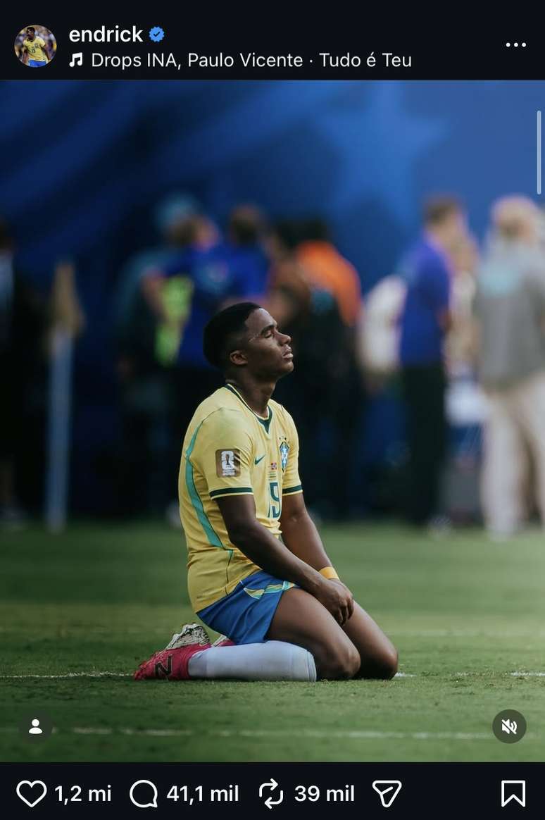 Endrick em post no Instagram 