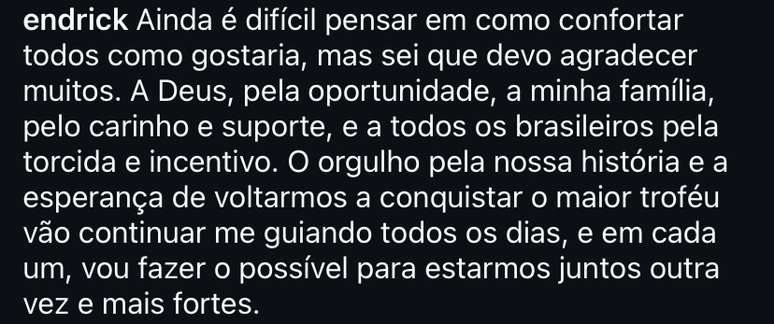 Endrick em post no Instagram 
