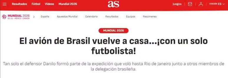 Jornal internacional repercute chegada do avi&atilde;o da Sele&ccedil;&atilde;o no Brasil &ndash;