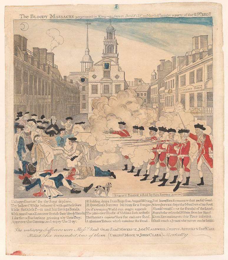 A gravura aterradora do ourives Paul Revere alimentou o sentimento antibrit&acirc;nico nas col&ocirc;nias da Am&eacute;rica