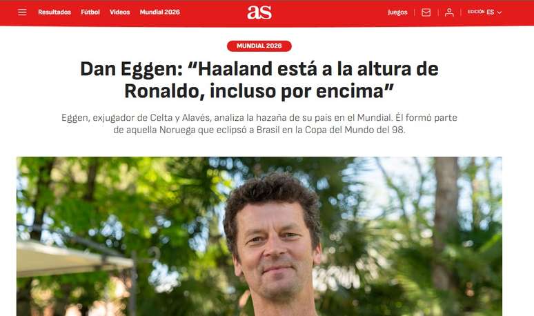Dan Eggen, ex-jogador de futebol noruegu&ecirc;s, em foto de capa de entrevista que concedeu ao jornal &ldquo;as&rdquo;, da Espanha &ndash; 
