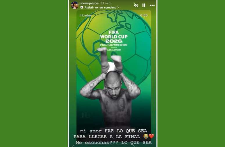 Post de &Iacute;nes Garc&iacute;a ap&oacute;s a oficializa&ccedil;&atilde;o do show de Justin Bieber &ndash;