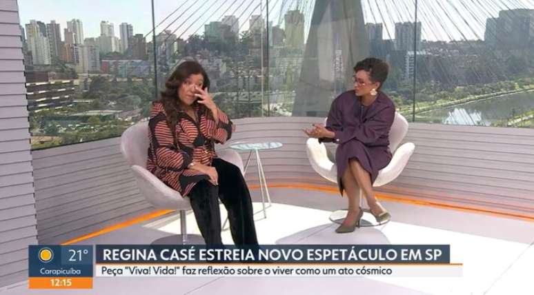 A atriz Regina Cas&eacute; e a jornalista Mariana Aldano se emocionaram em abra&ccedil;o durante o 'SP1' de 11 de julho de 2026.