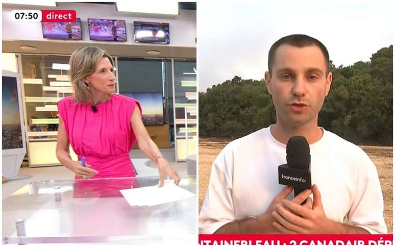 No canal France Info, apresentadora de bra&ccedil;os &agrave; mostra e rep&oacute;rter de camiseta: o figurino adaptado ao calor