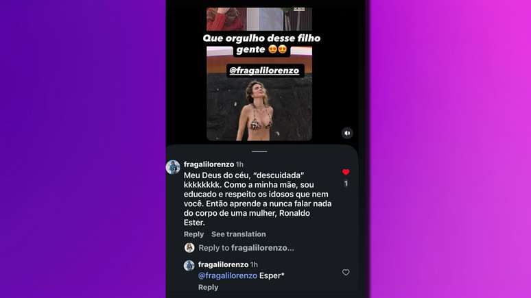 O post da resposta de Lorenzo Fragali a Ronaldo Esper
