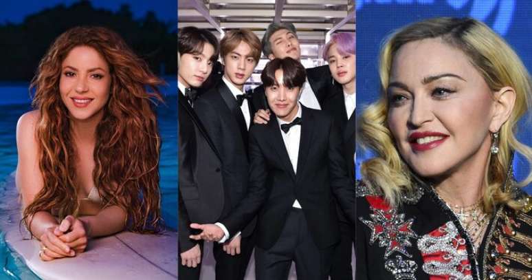 Shakira, a banda de K-pop BTS e Madonna.