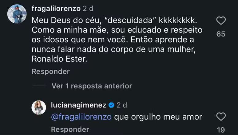 Lorenzo Gabriel responde ao coment&aacute;rio de Ronaldo &Eacute;sper sobre o corpo de sua m&atilde;e.
