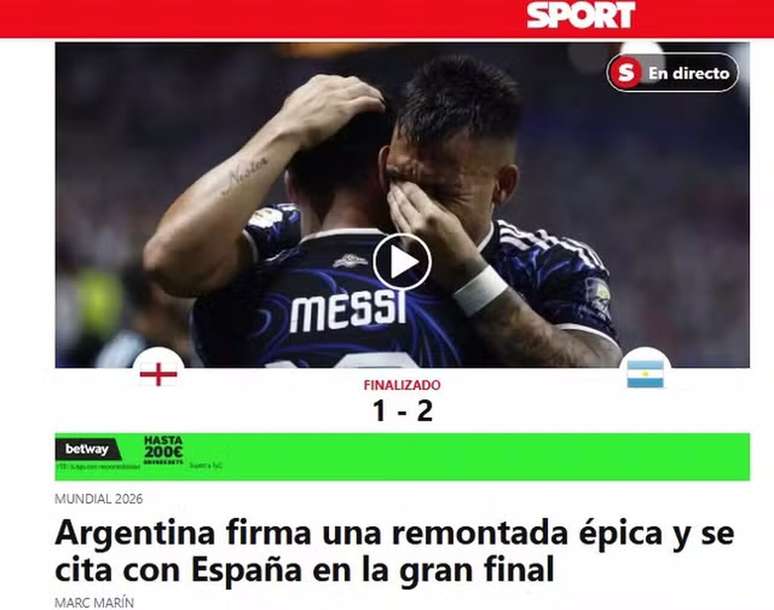 Destaque do jornal espanhol Sport &ndash;