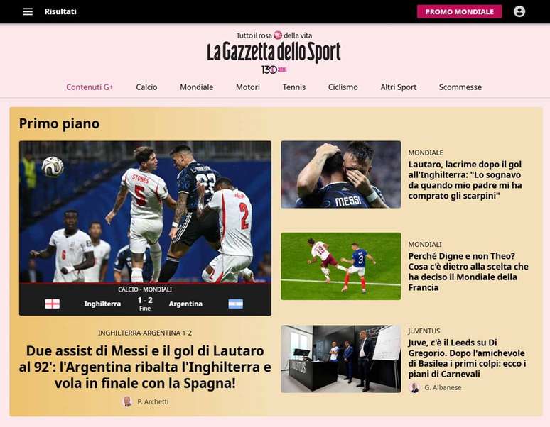 La Gazzetta dello Sport, da It&aacute;lia, tamb&eacute;m comenta vit&oacute;ria argentina &ndash;