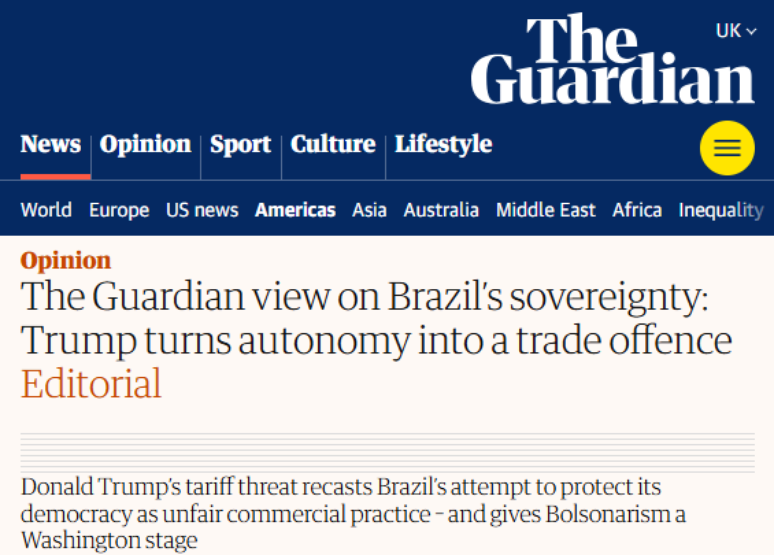 Jornal brit&acirc;nico The Guardian escreveu editorial sobre o Brasil