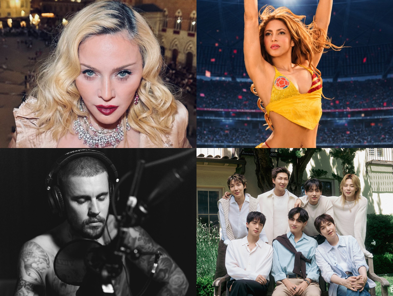 (Fotos: Instagram @madonna | @lilbieber | @shakira | Weverse &ndash; BTS)