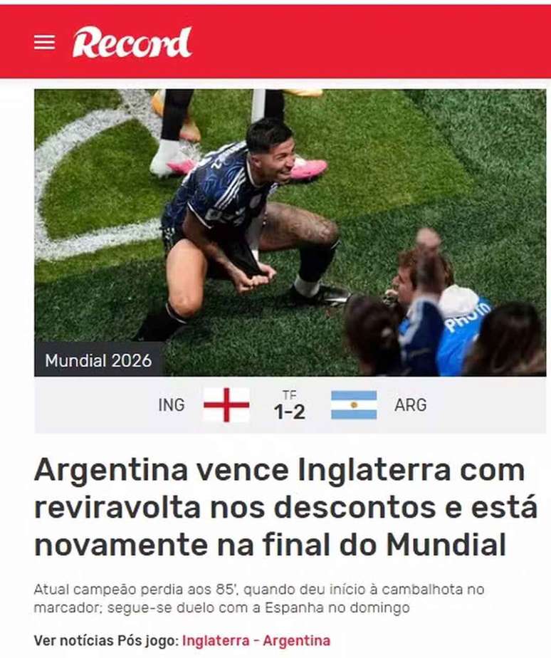Record, de Portugal, exalta segunda final consecutiva dos argentinos &ndash;