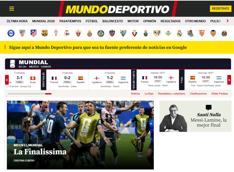 Mundo Deportivo repercute vit&oacute;ria da Argentina sobre a Inglaterra na semifinal da Copa do Mundo